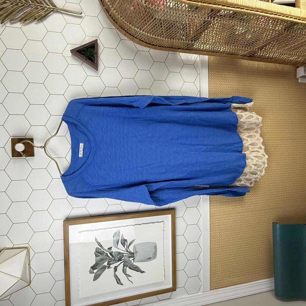 We The Free Blue Long Sleeve Scoop-Neck Lace Hem Midi Tunic - Size - Medium